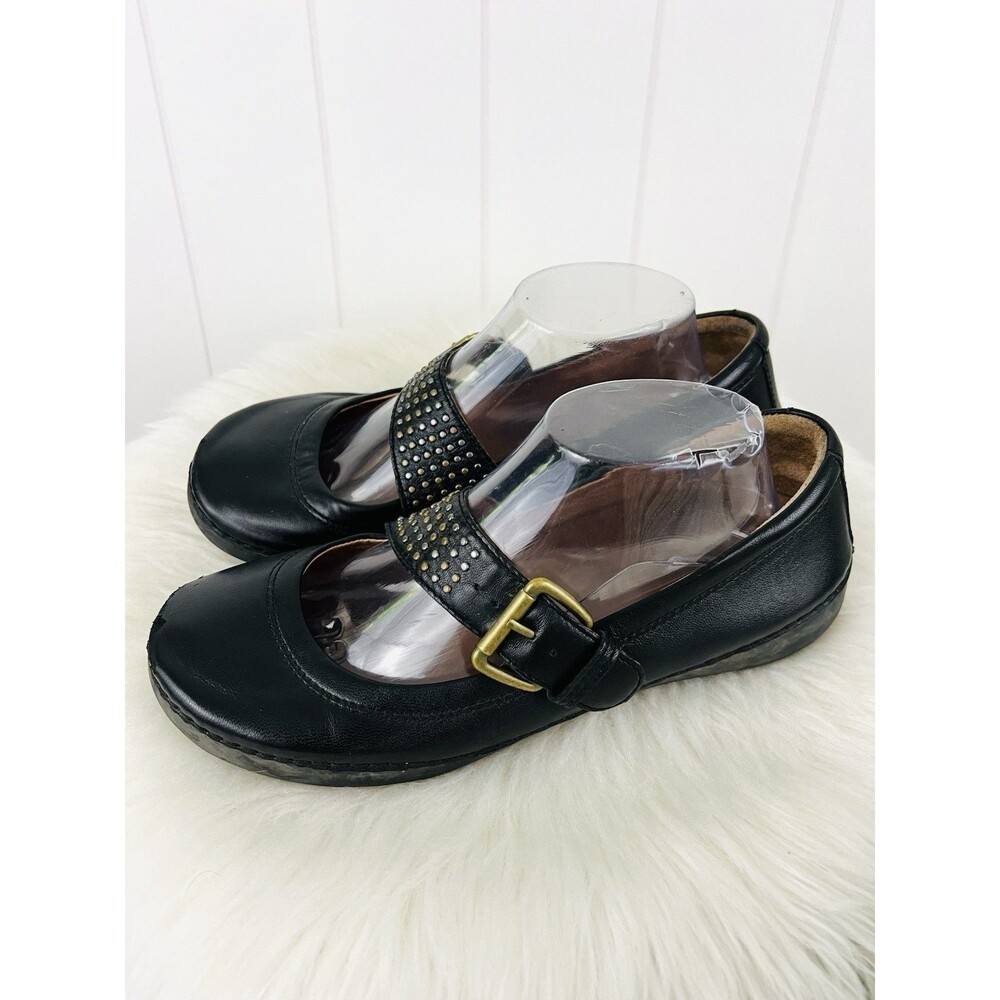 Vionic Goleta Orthaheel Black Leather Mary Jane Studded Buckle Flats Size 9
